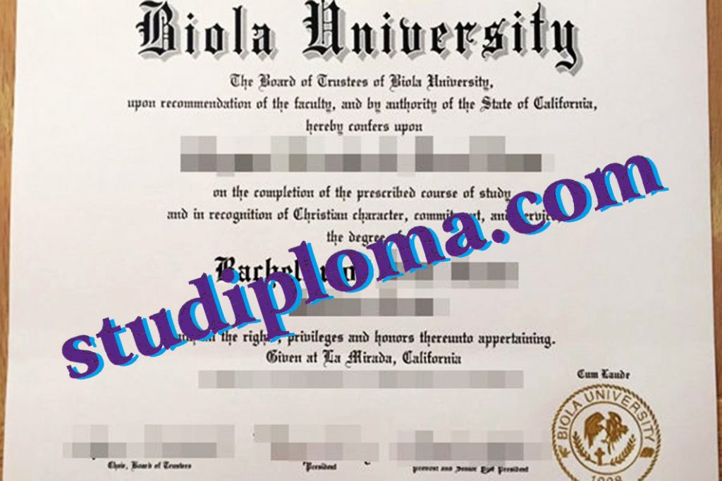 Biola University degree certificate