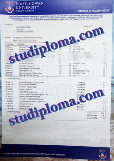 fake Edith Cowan University transcript
